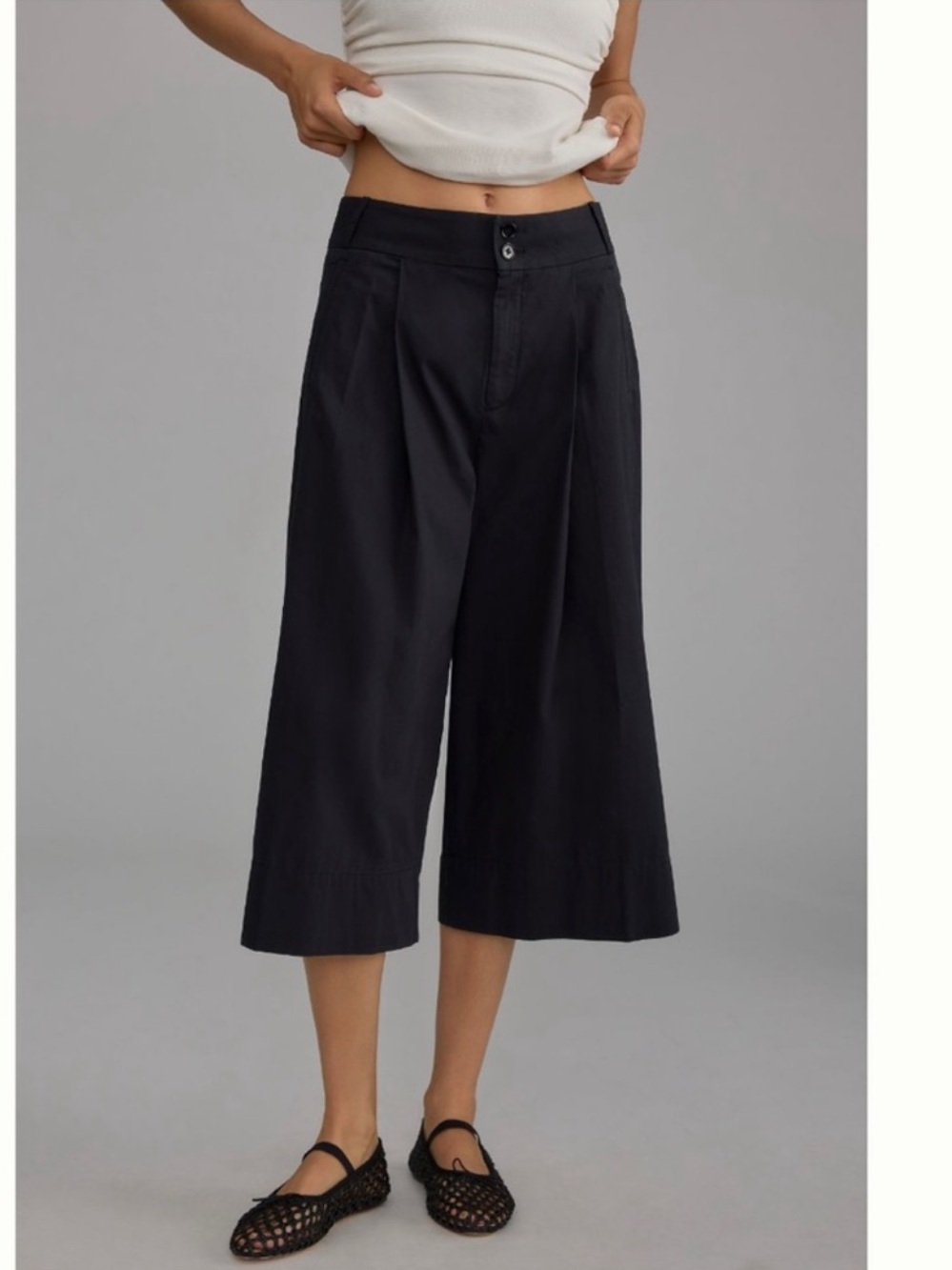 Anthropologie Cropped Wide-Leg Trousers Culottes Size 2 Black